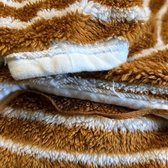 Free People Breton Striped Pullover Sherpa Fall Sweater Tan Camel White Small - Picture 11 of 11